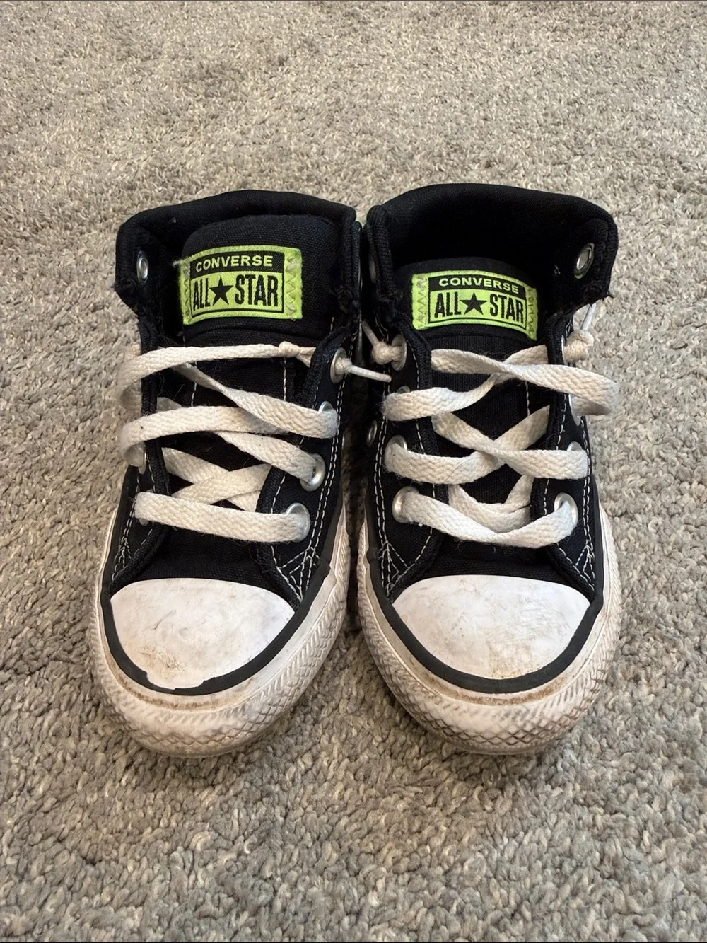 Converse | Black High-Top Sneakers with Lime Green Accents
